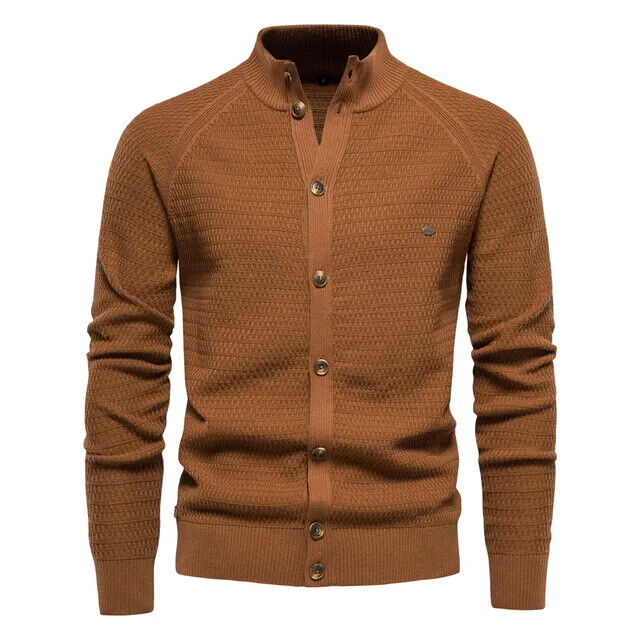Winter Fashion Mens Cardigan Cotton High Quality Button Mock Neck Men's Sweater