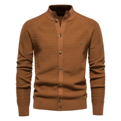 Winter Fashion Mens Cardigan Cotton High Quality Button Mock Neck Men's Sweater