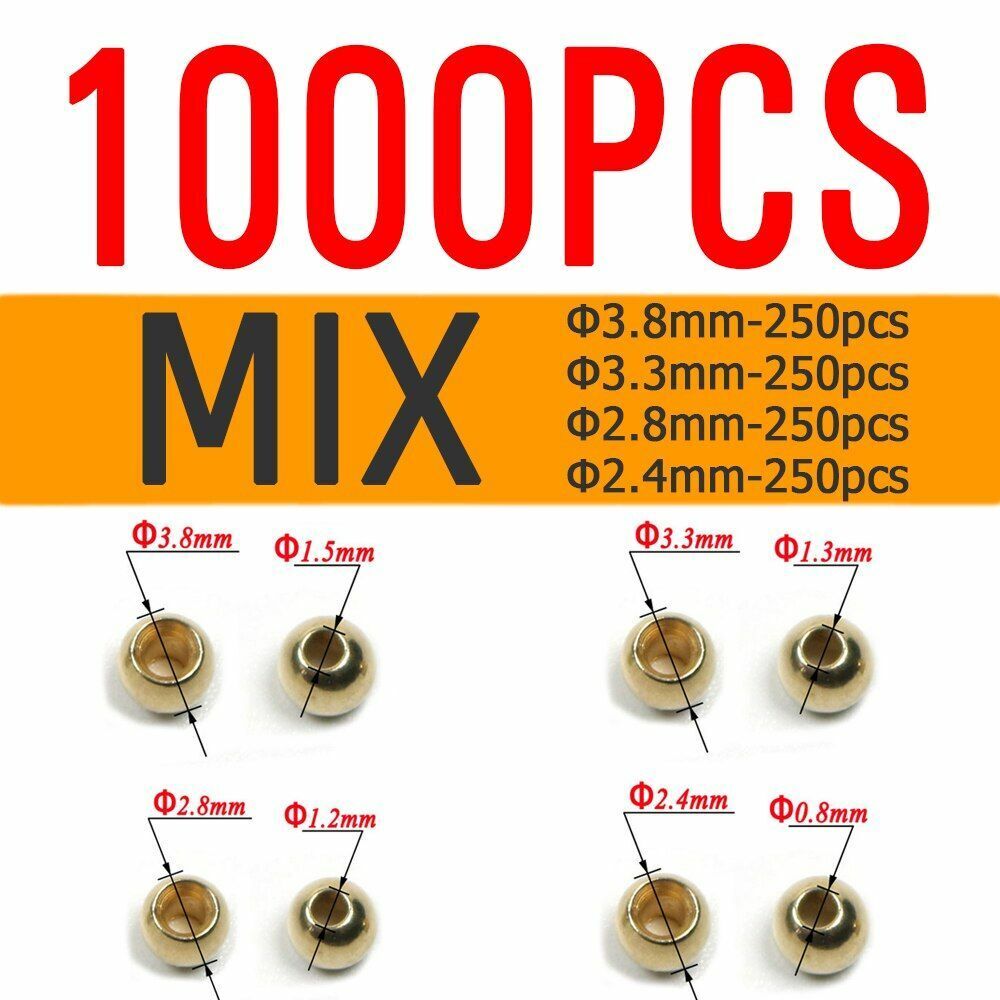 Brass Beads Head 100/500/1000 PCS Fly Tying Nymph Streamer Bugs Hook 2.4mm 2.8mm