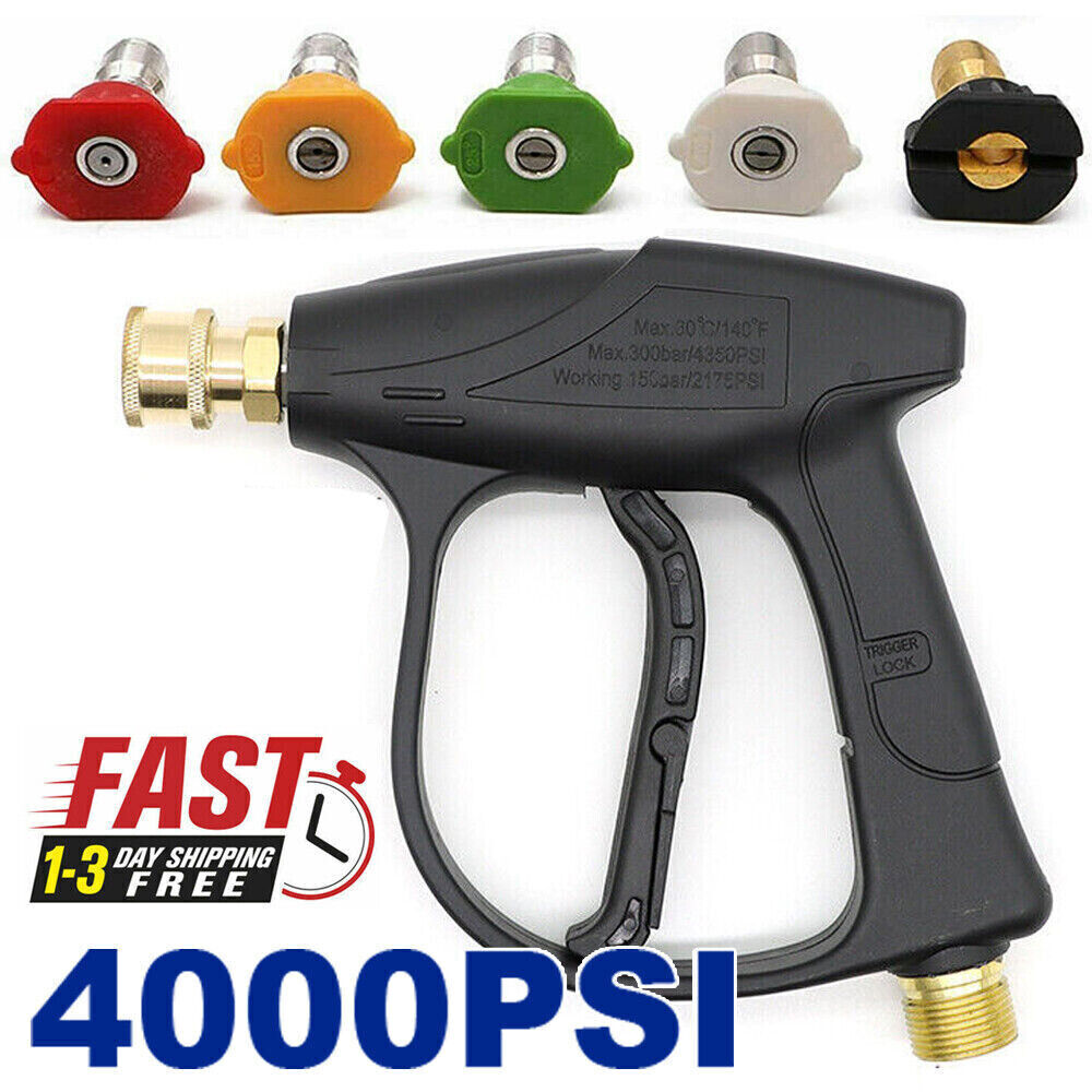 1/4" High Pressure Washer Gun 4000 PSI Car Wash Foam Spray Short Wand w/5 Nozzle