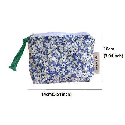 Mini Cotton Cosmetic Make Up Bag Zipper Floral Inner Organizer Bags Coin Purses