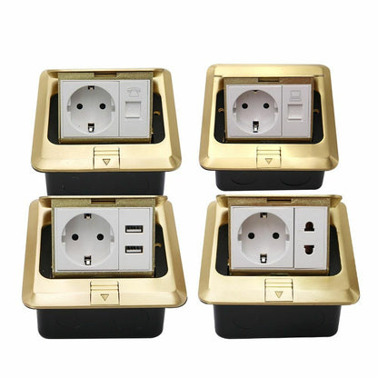 Pop Up Floor Socket 10A EU Standard Quick Slow USB Phone Internet Sockets 2 Way