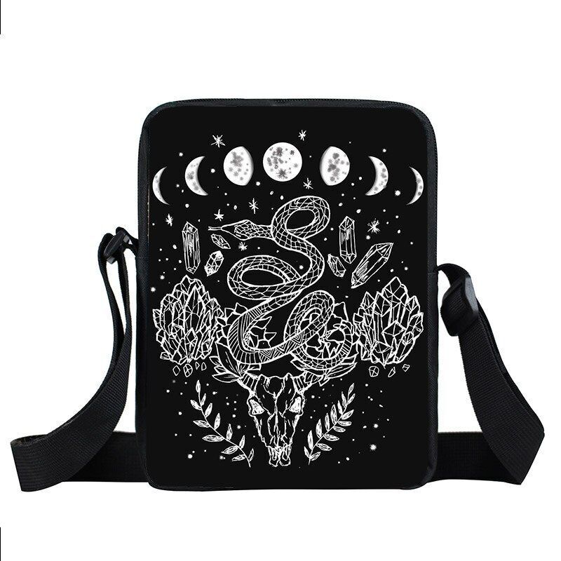 Witch Black Cat Messenger Bag Clutch Canvas Crossbody Shoulder Bags Travel Small