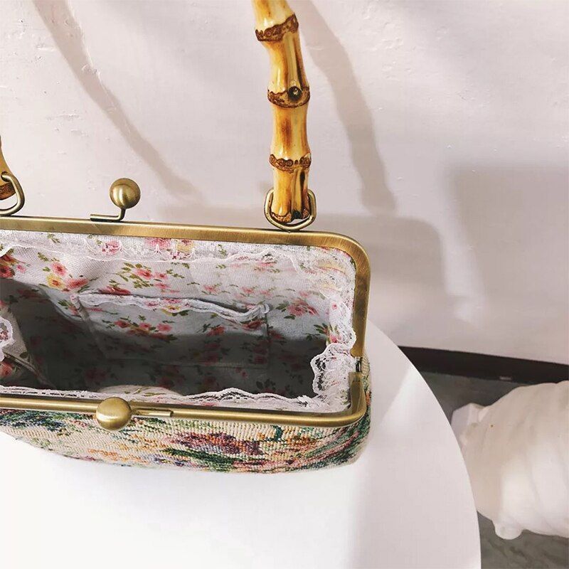 Vintage Flower Handbag Embroidery Shoulder Bags Handmade Tote Purses 22*18*6 CM