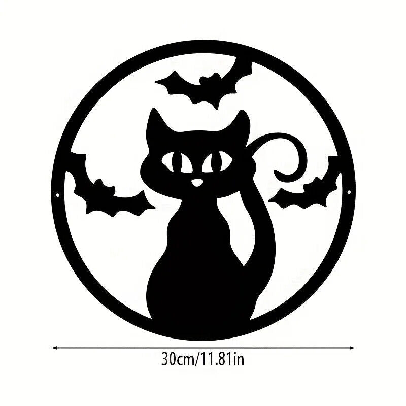 Metal Wall Decoration, Halloween Witch Cat Bat Castle Pattern Frameless Pendant