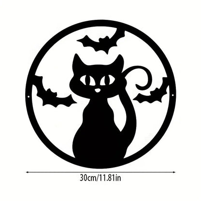 Metal Wall Decoration, Halloween Witch Cat Bat Castle Pattern Frameless Pendant