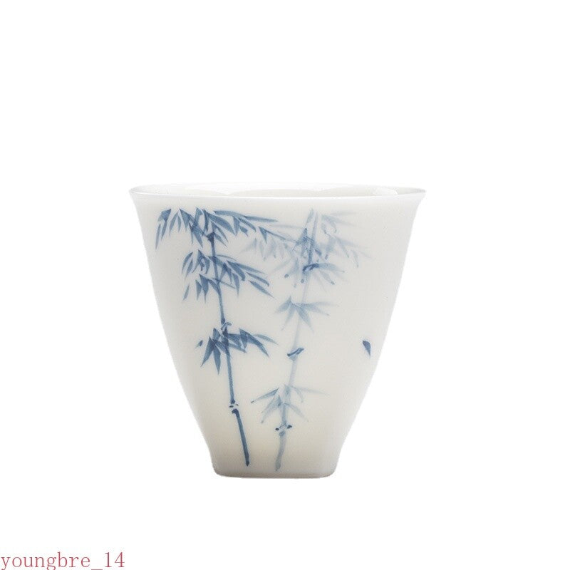 Jade Mud Blue and White Bamboo Small Tea Cup White Porcelain Singel Tea Cup