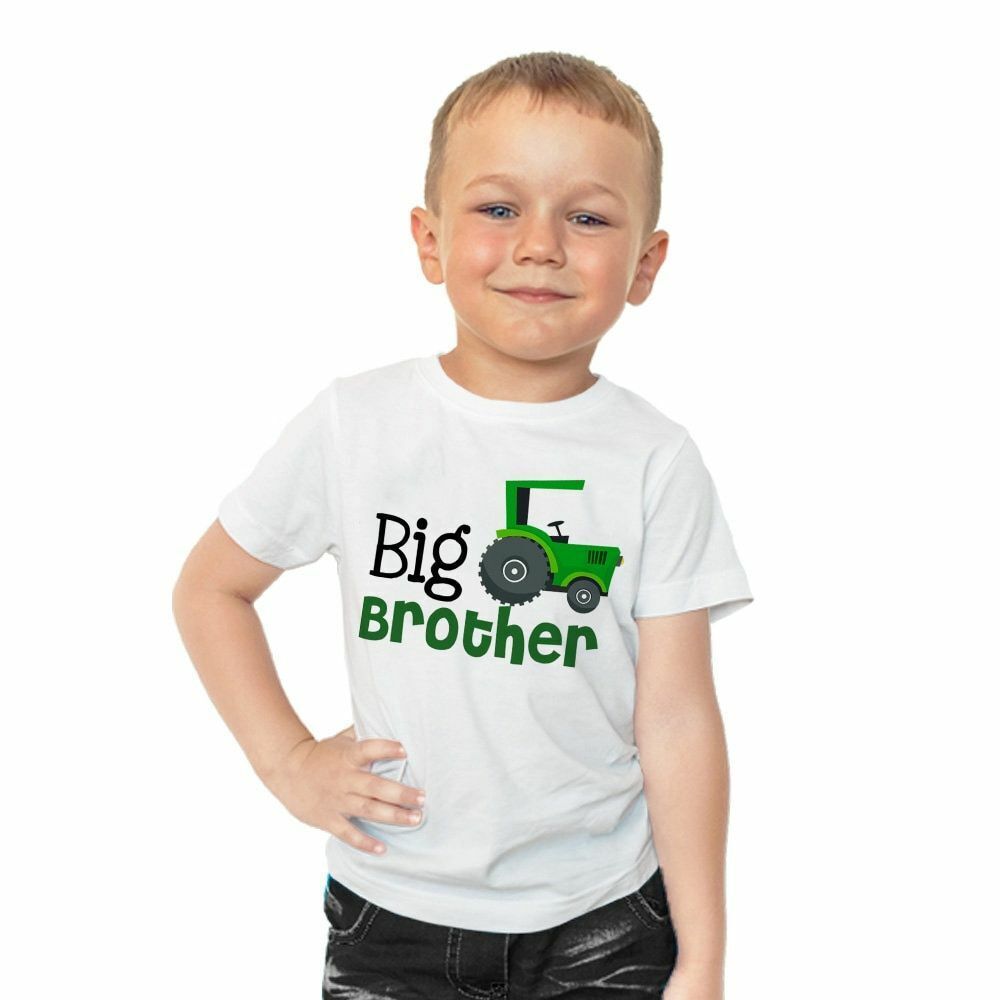 T-shirts Siblings Matching Big Brothers Little Truck Outfits Solid Short Sleeves