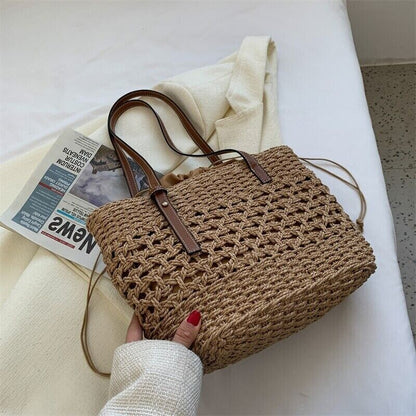 Tote Straw Summer Bag Beach Handbag Woven Women Rattan Shoulder Purse Wicker