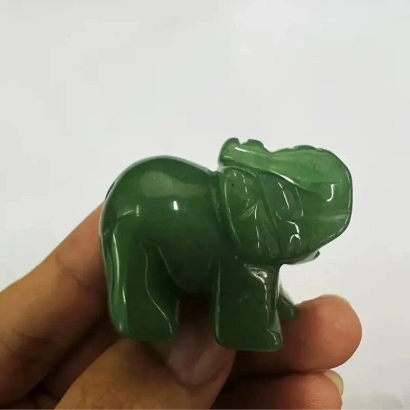 36mm Chinese Jade Ston Luck Elephant Fortune Feng Shui Statue Office Ornament