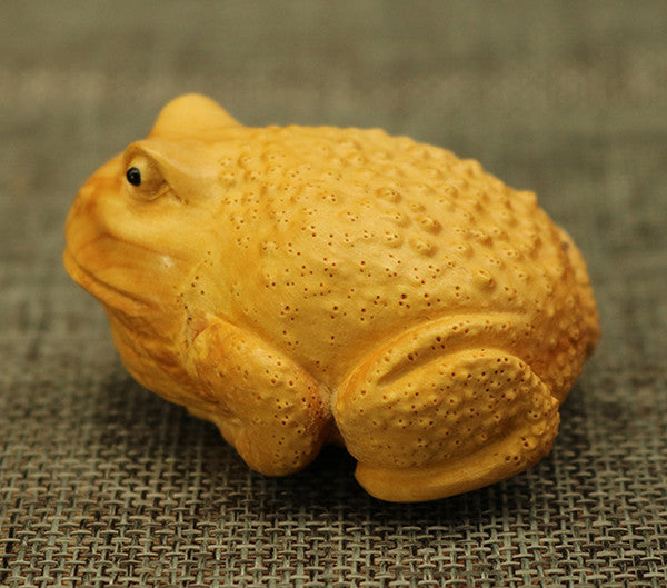 Chinese collection Boxwood Netsuke fortune Frog Toad hand piece table decoration