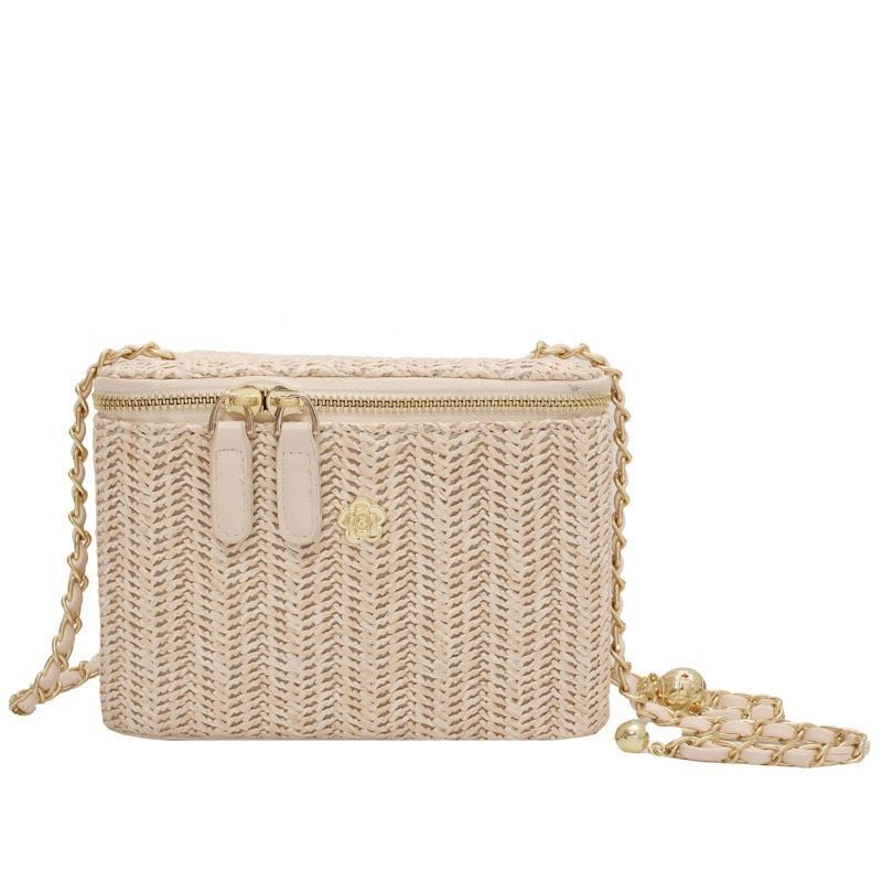 Mini Straw Bucket Crossbody Bag Handbag Purse Fashion Chain Simple Shoulder Bags