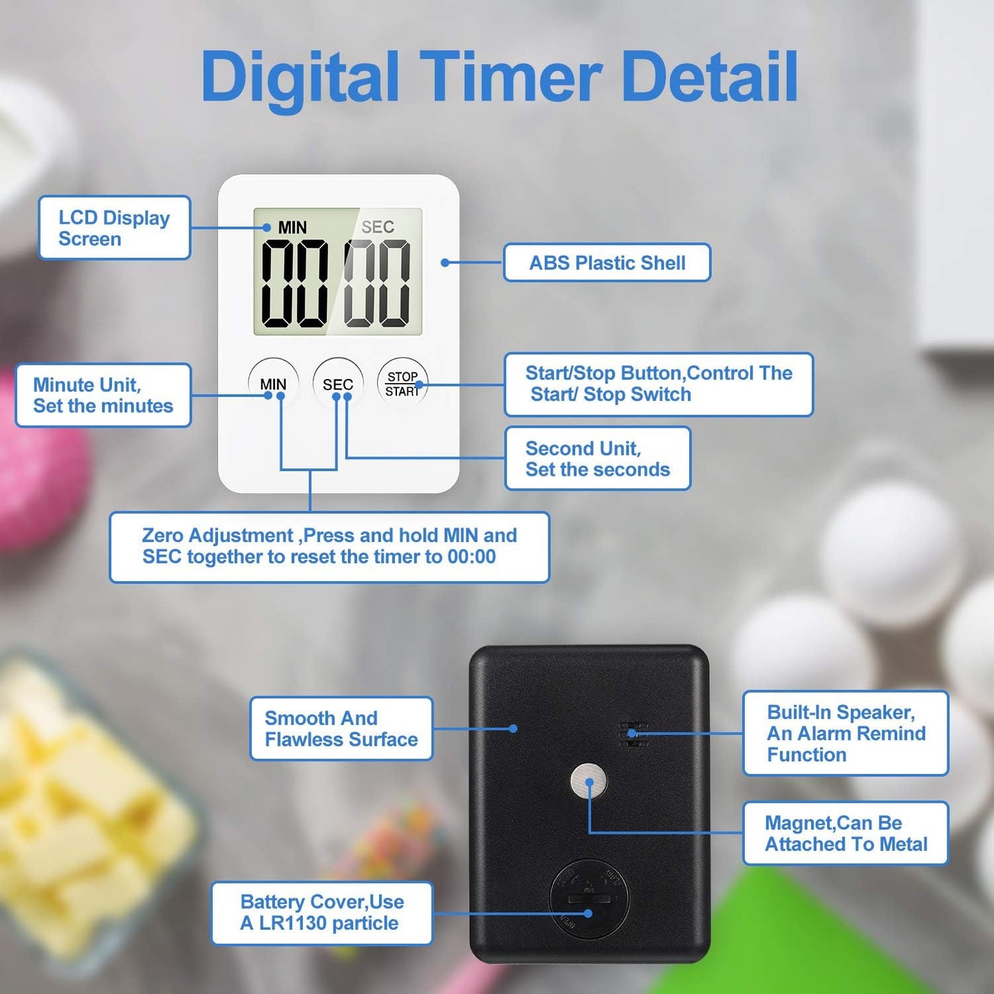 LCD Digital Kitchen Cooking Timer Count-Down Up Clock Loud Alarm Magnetic Lot