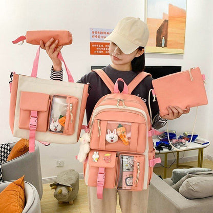 4 in 1 Piece Set Backpacks Waterproof Canvas Schoolbag Fashion School Students