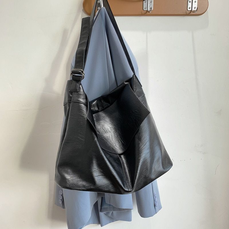 Big Bag High Quality Soft Synthetic Leather Messenger Shoulder Bag Vintage Black