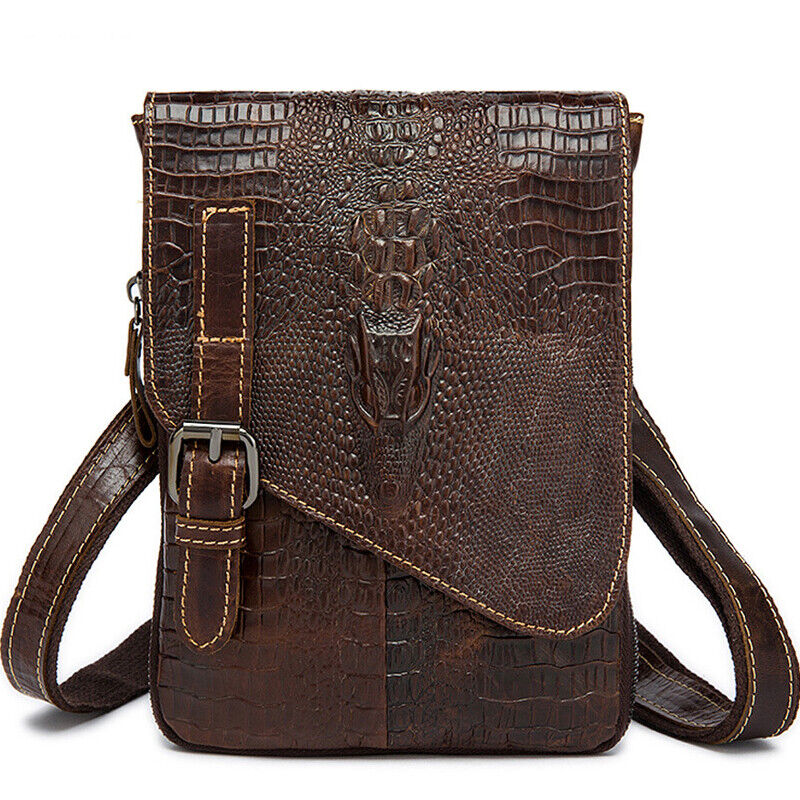 Men's Genuine Leather Crocodile Embossed Small Messenger Shoulder Bags WaistPack