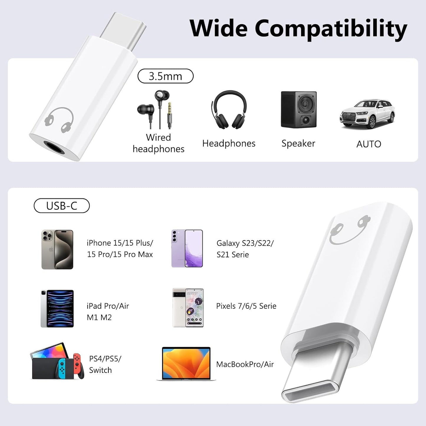 USB-C Type C Adapter Port to 3.5MM Aux Audio Jack Earphone Headphone Car Lot