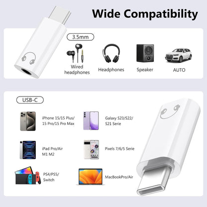 USB-C Type C Adapter Port to 3.5MM Aux Audio Jack Earphone Headphone Car Lot