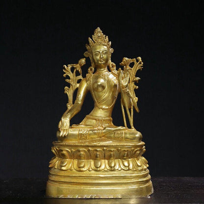 9.8'' Old Tibet Buddhism Bronze Gilt White Tara Bodhisattva Buddha Statue