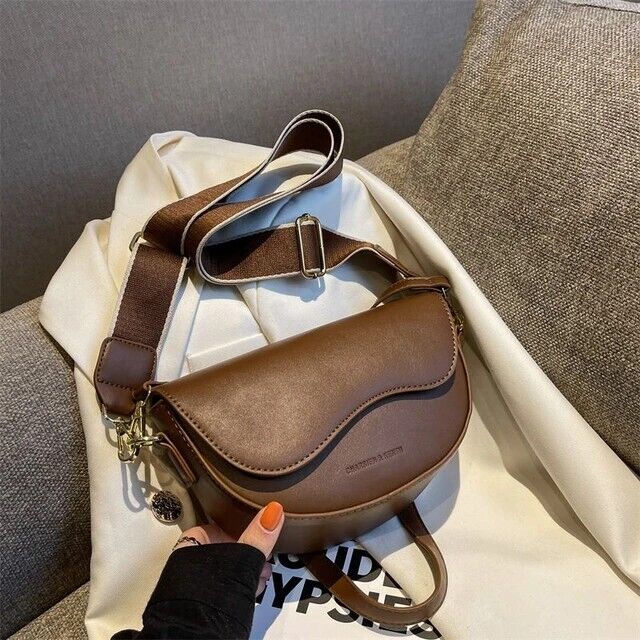 Women's Crossbody Handbag Wide Shoulder Strap PU Leather Underarm Bag Gift