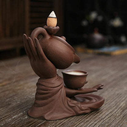Creative Meditation Zen Buddha Hand Lotus Back flow Incense Burner Home Decor