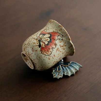 80ML Ceramic Handpainted Butterfly Flint Red Teacup Tea-tasting Cup Master Cup