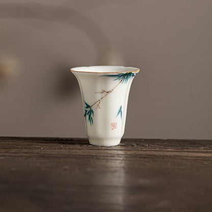 Ceramic Tea Cup Handpainted Chinese Kungfu Cup Scent Cup Floral Designing 45ml