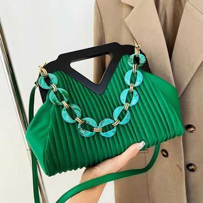 Pleated Bags Blue/Orange Shoulder Bag Big Totes Handbag Purse Evening Clutch Bag