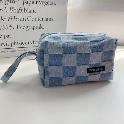Plaid Cosmetic Bag Canvas Handbags Purse Organizer Pencil Makeup Bags Lipstick