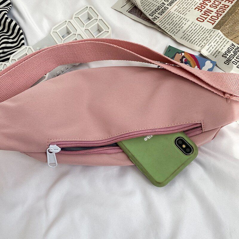 Waist Bag Canvas Leisure Solid Color Fanny Pack Cute Crossbody Chest Bag 35*14*8
