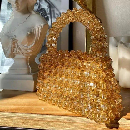 Pearl Bag Clear Acrylic Crystal Beaded Totes Handbag Women Handmade Small Bucket