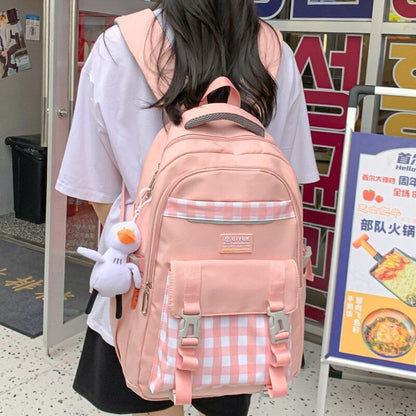 Plaid Waterproof College Backpack Laptop Traveling Book Backpack School Bag 1PC