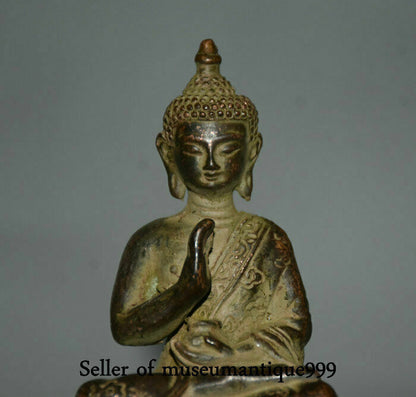 10CM Old Tibet Buddhism Bronze Base Blessing Shakyamuni Buddha Sculpture