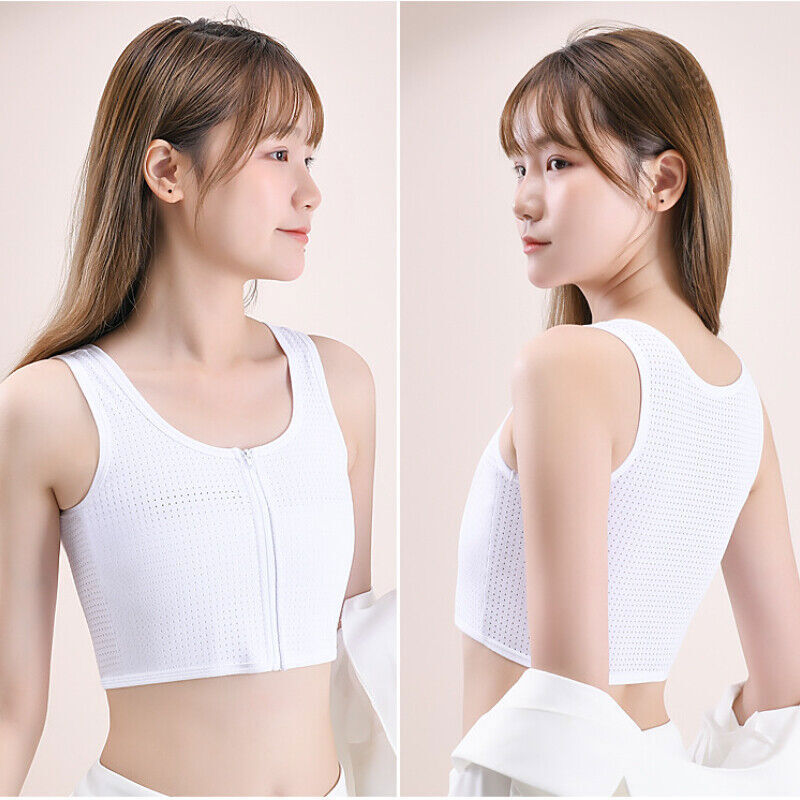 Women Les Net Chest Breast Binder Tomboy FTM Zip Sports Bra Vest Tank Top