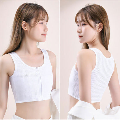Women Les Net Chest Breast Binder Tomboy FTM Zip Sports Bra Vest Tank Top