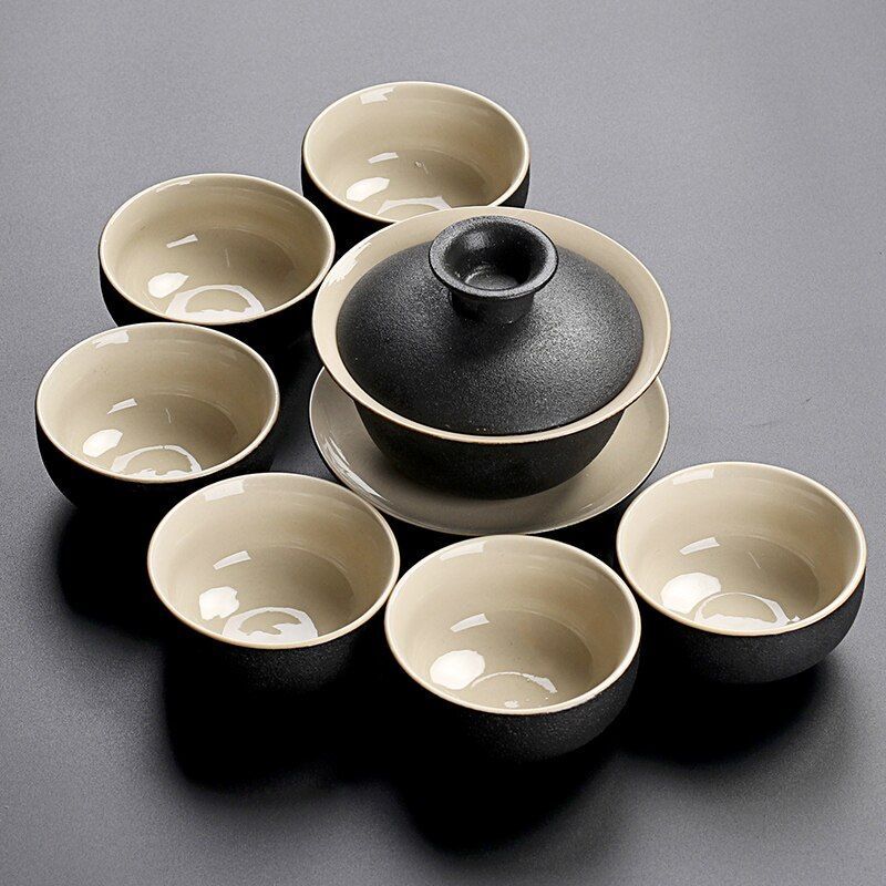 Solid Drinkware Ceramic Teapots Traditional Japanese Style Black Crockery Teacup