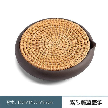 Vine Woven Purple Clay Teapot Dry Brewing Table Tea Tray Pot Holder Tea Saucer