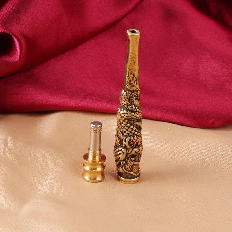 China Hand Engraving Solid Brass Tobacco Pipe Cigarette Filter Tip Smoking Tool