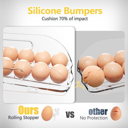 Egg Holder for Fridge, Automatic Steady Rolling Egg Container with Soft Bumpers