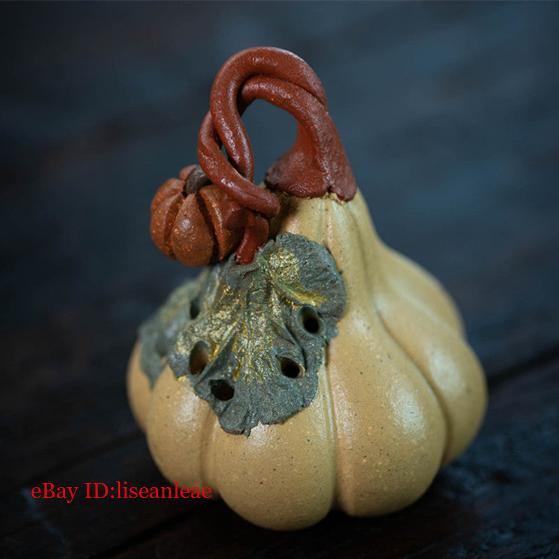 Yixing Purple Sand Tea Pet Pumpkin Handmade Clay Painted Tea Set Sculpture