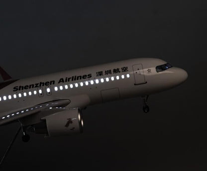 47CM SHENZHEN AIRLINES AIRBUS A320neo Plane Led Sound-controll Light Resin Model