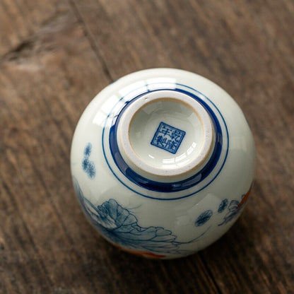 Antique Chinese Lotus Vintage Tea Cup Ceramic Cask Cup Teacup Teaware