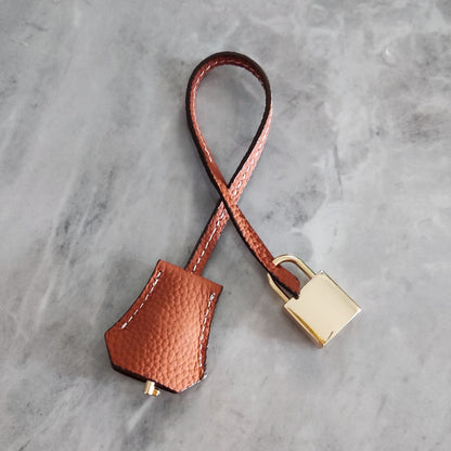 Real Cowhide Leather Clochette Bag Charm Gold/ Silver Padlock & Key for Handbags