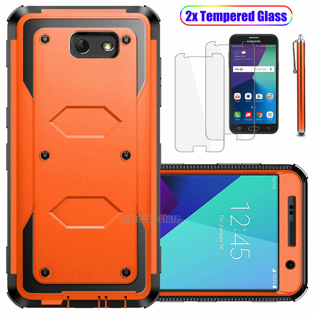 Samsung Galaxy J7 (2017) Dual Layer Rubber Case Cover / Tempered Glass Protector