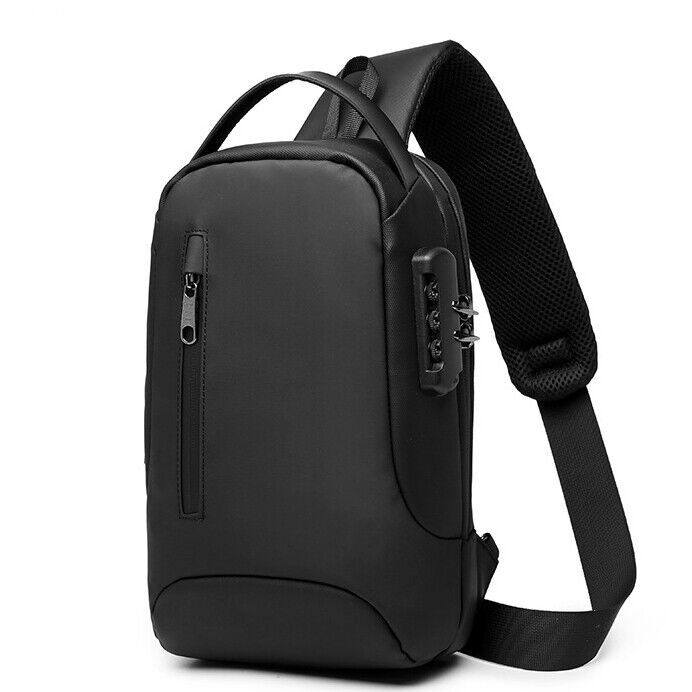 Men's Sling Backpack Oxford cloth Waterproof Crossbody Bag Black Daypack USBport