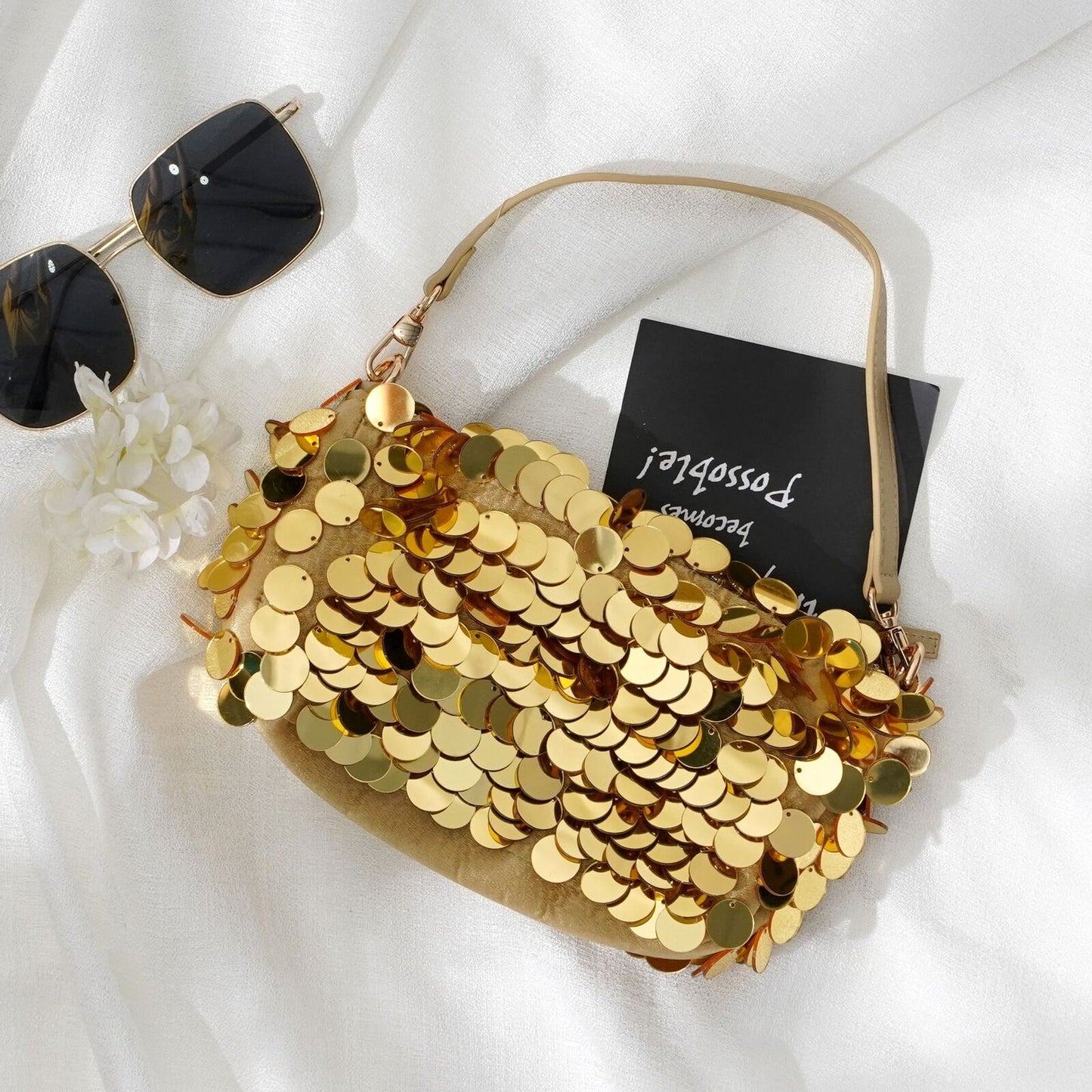 Silver Metal Sequins Chain Woven Bag Hollow Evening Bags Clutch Travel Shoulder