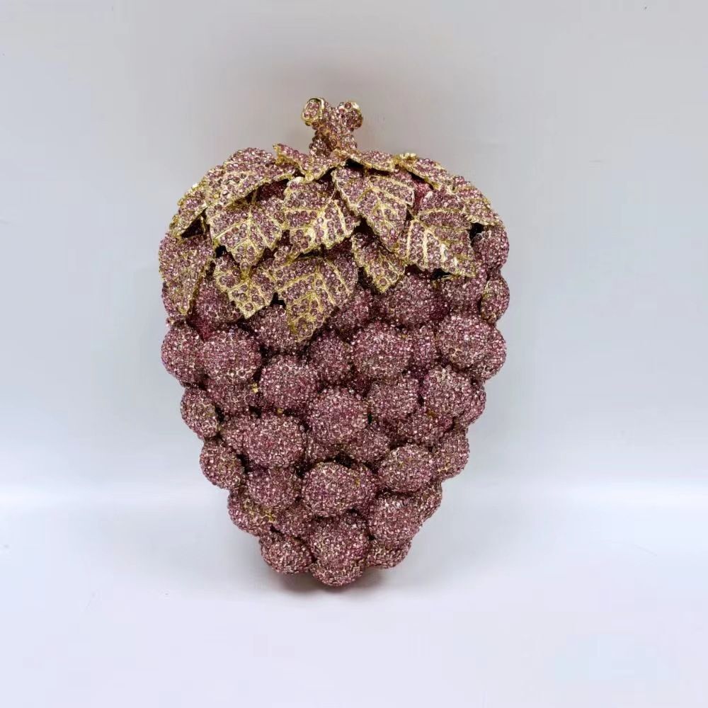 Dinner Bag Fruit Shaped Handbag Rhinestone Grape Purse Chains Strap 18*6*12 CM