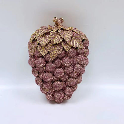 Dinner Bag Fruit Shaped Handbag Rhinestone Grape Purse Chains Strap 18*6*12 CM