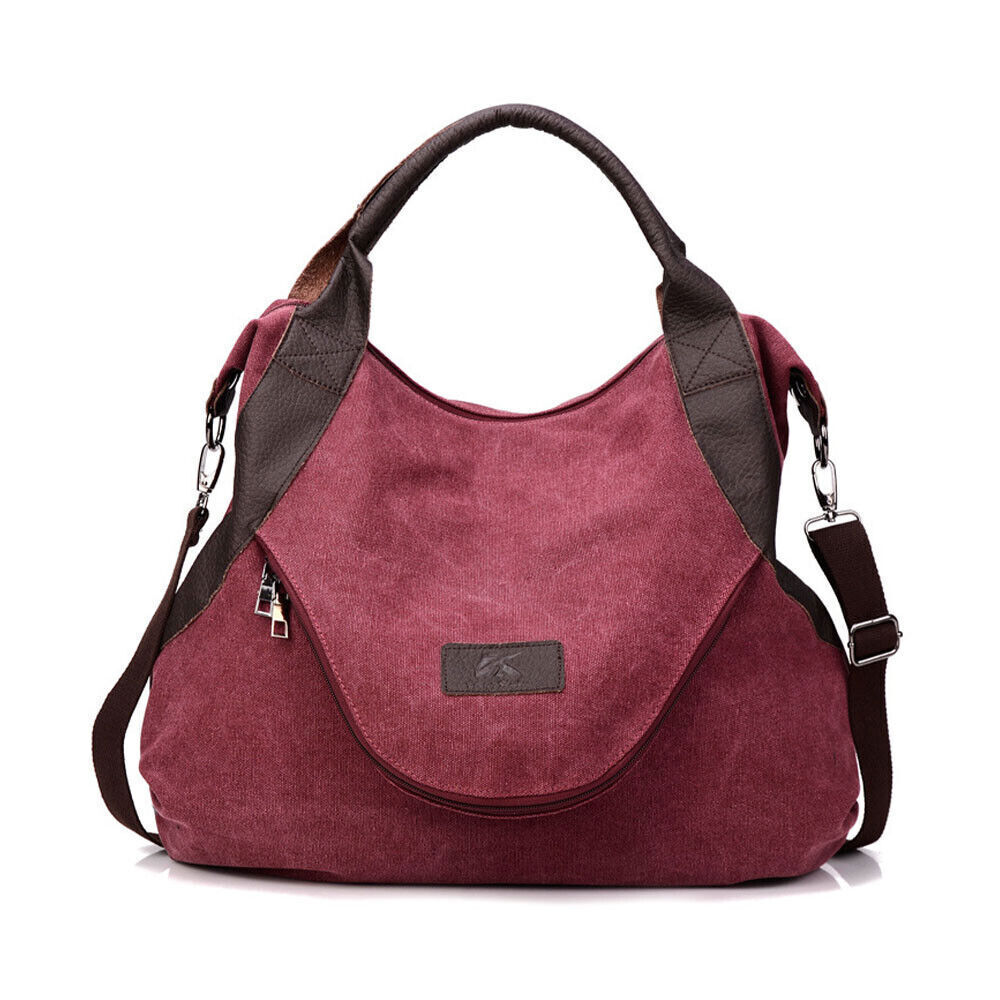 Ladies Canvas Tote Bag Multi Pockets Shoulder Bags Women Travel Detachable