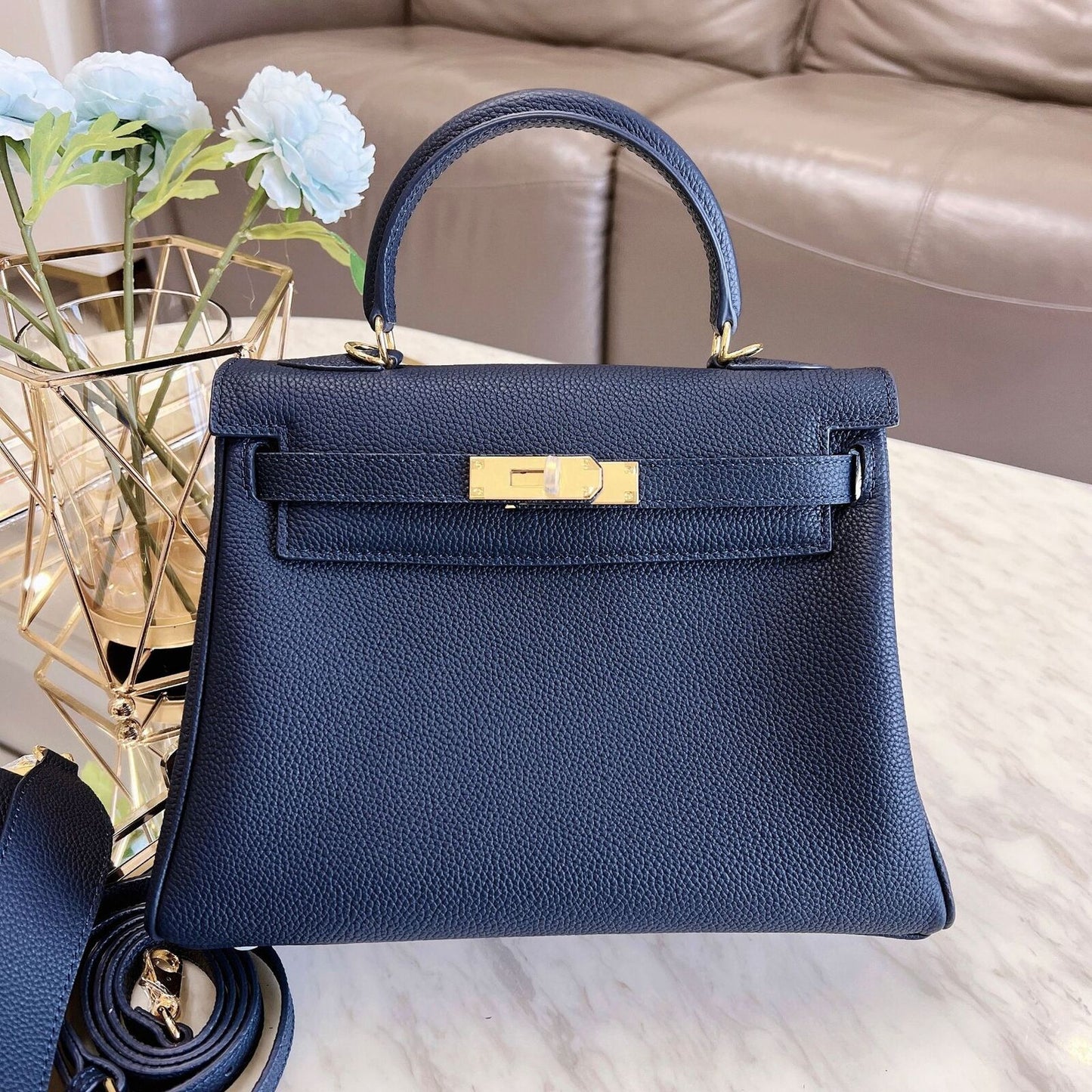 25/28) Real Leather Small Flap Briefcase Tote Shoulder Bag Purse Handbag Fashion
